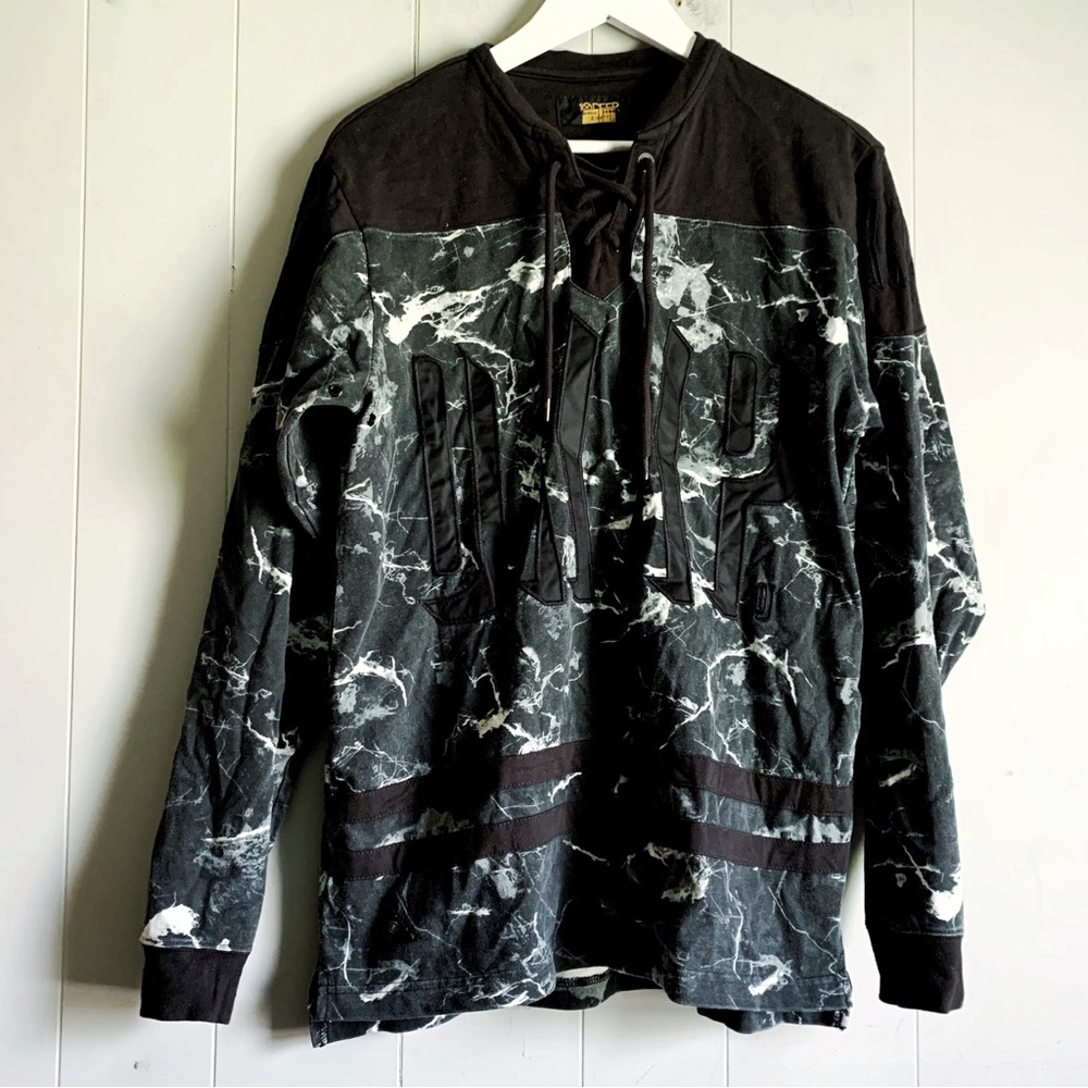 10-Deep HP! Embroidered Marble Tie Dye Sweatshirt Black & White RARE Style S